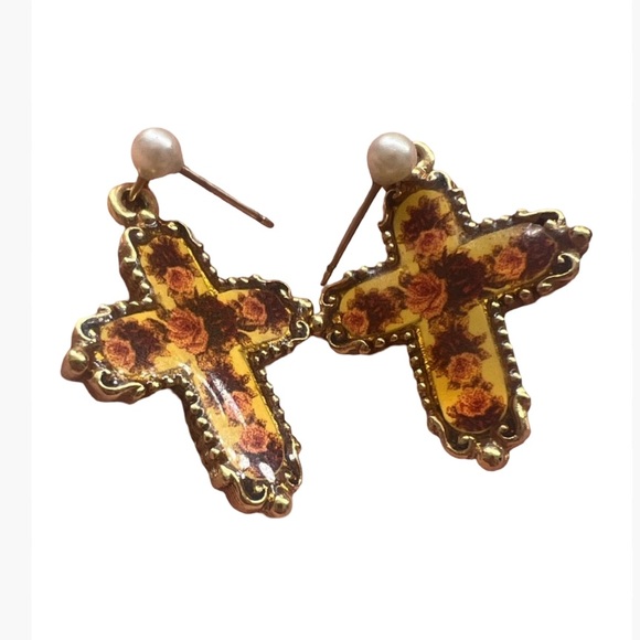 Vintage Jewelry - Antique gold cross earrings